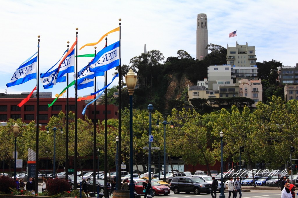 Coit Tower on Telegraph Hill from Pier 39.